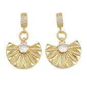 Brass Pave Clear Cubic Zirconia Fan Pendants