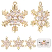 Beebeecraft 10Pcs 18K Gold Plated Snowflake Charms Cubic Zirconia Winter Christmas Charm Pendants for Crafting Bracelet Necklace Jewelry...