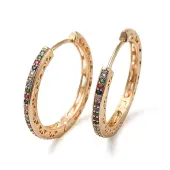 Brass Micro Pave Colorful Cubic Zirconia Hoop Earrings for Women