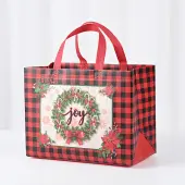 Christmas Theme Tartan Non-woven Fabric Gift Tote Bags with Handle