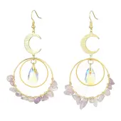 Brass Moon & Rings Dangle Earrings