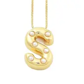 Brass & Plastic Pearl Letter Pendant Box Chain Necklaces for Women