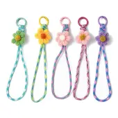 5Pcs 5 Colors Woolen Yarn Flower & Polyester Cord Pendants Decorations