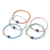 Evil Eye Resin & Glass Beaded Stretch Bracelet