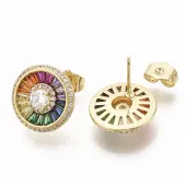 Brass Micro Pave Colorful Cubic Zirconia Stud Earrings