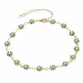 Golden Brass Flower Enamel Links Anklets