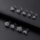 316L Surgical Stainless Steel Pearl Pink Cubic Zirconia L-Shaped Nose Rings