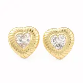 Clear Cubic Zirconia Heart Stud Earrings