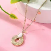 304 Stainless Steel & Oval White Glass Donut Pendant Necklaces for Women