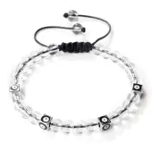 Trendy Ethnic Style Cube Evil Eye & Round Natural Quartz Crystal Beaded Stretch Bracelets