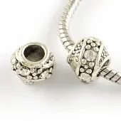 Barrel Antique Silver Plated Metal Alloy Rhinestone European Beads