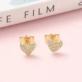 Heart Brass Micro Pave Clear Cubic Zirconia Stud Earrings