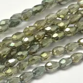 Faceted Teardrop Full Rainbow Plated Glass Bead Strands