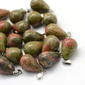 Teardrop Natural Unakite Pendants