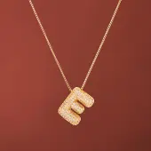 Brass Micro Pave Clear Cubic Zirconia Initial Pendant Necklaces for Women