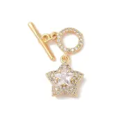 Golden Brass Micro Pave Clear Cubic Zirconia Toggle Clasps