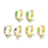Real 18K Gold Plated Brass Enamel Flower Print Hoop Earrings for Women