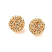 Brass Micro Pave Clear Cubic Zirconia Beads