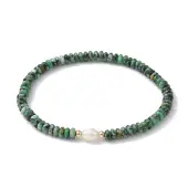 Natural African Jade Rondelle & Pearl Beaded Stretch Bracelets