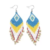 Glass Seed Braided Rhombus with Tassel Chandelier Earrings