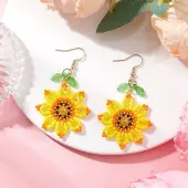 304 Stainless Steel Glass Flower Dangle Earrings