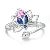 Synthetic Tourmaline Lotus Open Cuff Ring with Cubic Zirconia