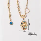 Hip-hop Trendy Brass Enamel Chain Colorful Evil Eye Hamsa Hand Pendant Necklaces for Women