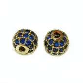 CZ Brass Micro Pave Grade AAA Blue Color Cubic Zirconia Round Beads