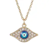 Alloy Crystal Rhinestone Cable Chain Blue Enamel Eye Pendant Necklaces for Women