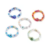Lampwork Evil Eye & Glass Beaded Stretch Finger Ring for Women