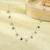 304 Stainless Steel Colorful Cubic Zirconia Flat Round & Shell Shaped Bib Necklaces for Women