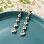 304 Stainless Steel Clear Cubic Zirconia Tassel Stud Earrings