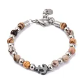Natural Mixed Stone & Synthetic Magnetic Hematite Anchor Beaded Bracelet
