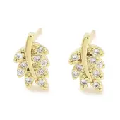Brass Micro Pave Clear Cubic Zirconia Stud Earrings for Women