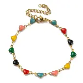Ion Plating(IP) Golden 304 Stainless Steel Heart Link Chain Bracelet with Enamel