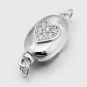 Anti-Tarnish Oval with Heart Rhodium Plated 925 Sterling Silver Cubic Zirconia Box Clasps