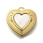 Ion Plating(IP) 304 Stainless Steel Pave Shell Heart Charms