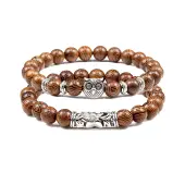 2Pcs Couple Alloy Star Owl & Synthetic Turquoise Stretch Bracelets Sets