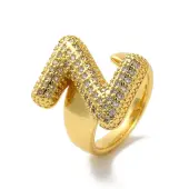 Letter Brass Micro Pave Clear Cubic Zirconia Open Cuff Ring for Women