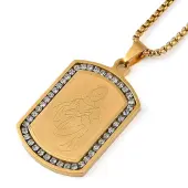 201 Stainless Steel Micro Pave Clear Cubic Zirconia Virgin Mary Rectangle Pendant Necklaces