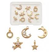 10Pcs 5 Style Brass Micro Pave Clear Cubic Zirconia Pendants