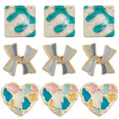 12pcs 3 Style Bowknot/Heart/Square 1-Hole Alloy Enamel Shank Buttons
