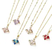 Heart with Cross Light Gold Brass Micro Pave Cubic Zirconia Pendant Necklaces