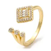 Rack Plating Brass Rhombus Open Cuff Rings with Cubic Zirconia