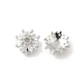 Flower Brass Clear Cubic Zirconia Bead Caps