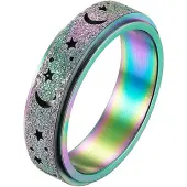 201 Stainless Steel Moon and Star Rotatable Finger Ring