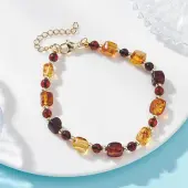 Natural Amber & Brass Beaded Bracelets for Women