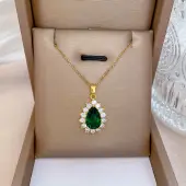 925 Silver Gemstone Necklace with Delicate Diamond Pendant - Elegant
