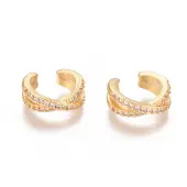 Golden Plated Brass Micro Pave Cubic Zirconia Cuff Earrings