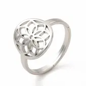 Non-Tarnish 304 Stainless Steel Flower Adjustable Ring for Women